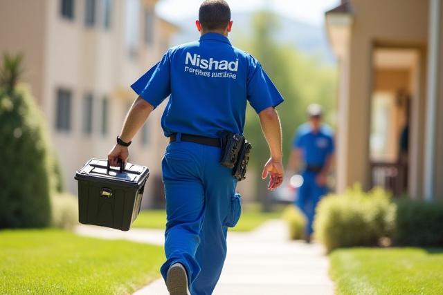 एक तकनीशियन जल्दी से उपकरण की मरम्मत के लिए दौड़ रहा है